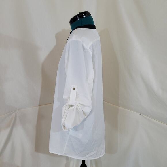 Calvin Klein White Blouse with Center Black Stripe - Size Large - Picture 2 of 8